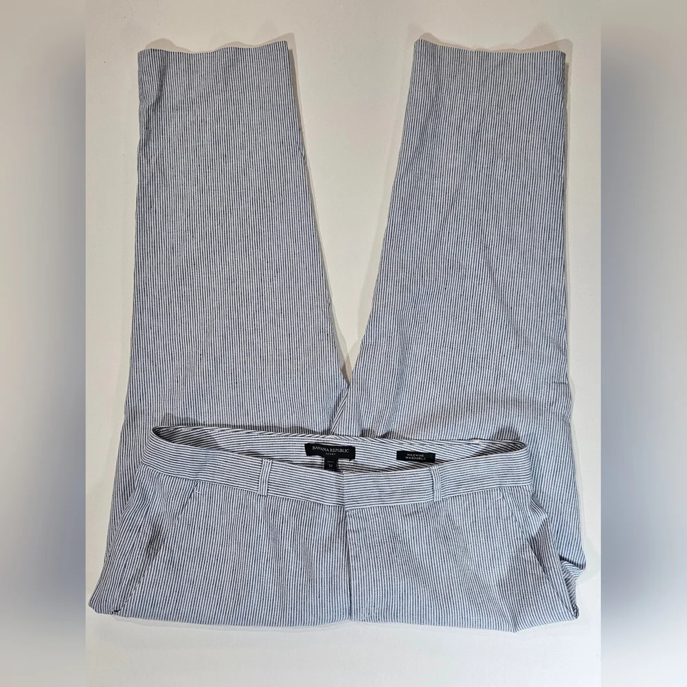 Banana Republic Linen Pants Womens‎ Size 12P Avery Blue White Striped Nautical